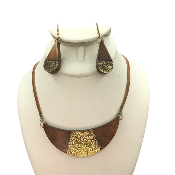 Matr Boomie Earth and Fire Crescent Necklace and Matching Teardrop Dangle Earrin - Picture 1 of 8